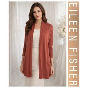 Eileen Fisher Burnt Orange Cotton Silk Blend Open Front Cardigan Minimalist S